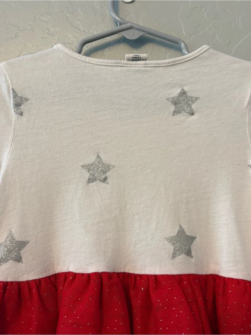Baby gap white silver and red star print peplum top with tulle size 5